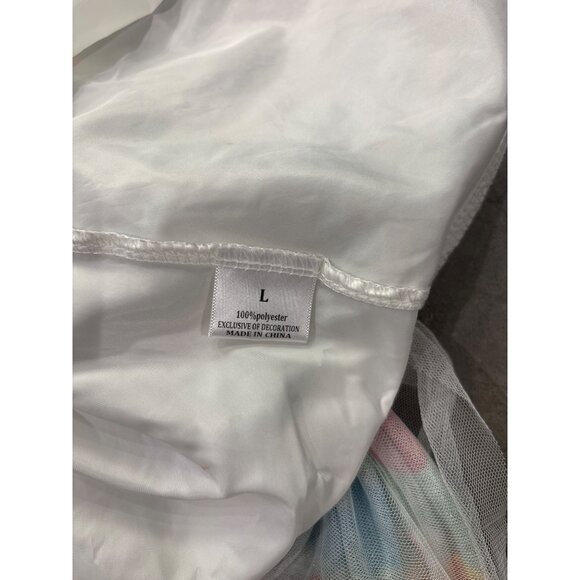 Girls Rainbow & Clover Print Tulle Skirt L 100% Polyester Gold Elastic Waist - Picture 3 of 3